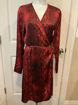 Andamane Beverly Wrap Dress Red Python Print, Size Medium, $545