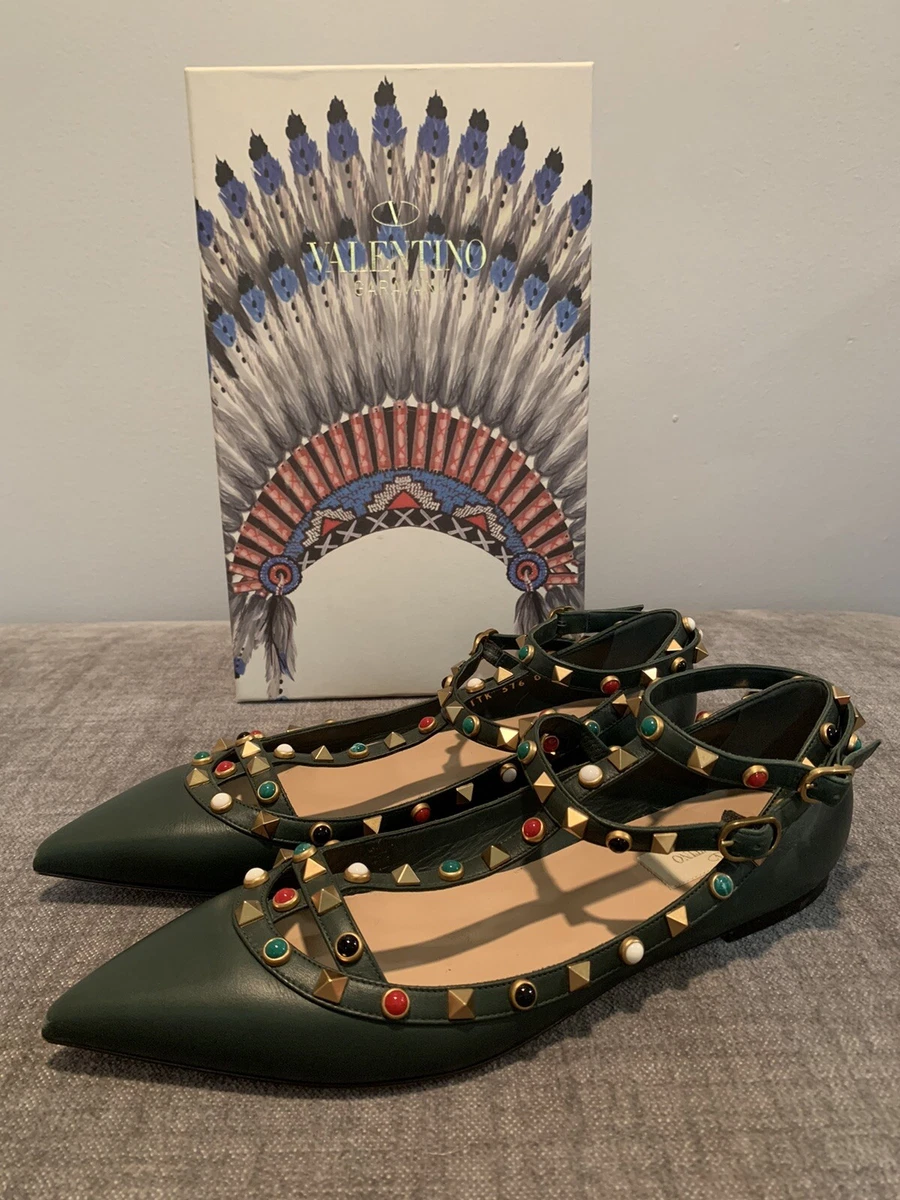 Underholdning manifestation Kent Valentino Rockstud Cage Rolling Ballerina Flats 40 Green Leather | eBay