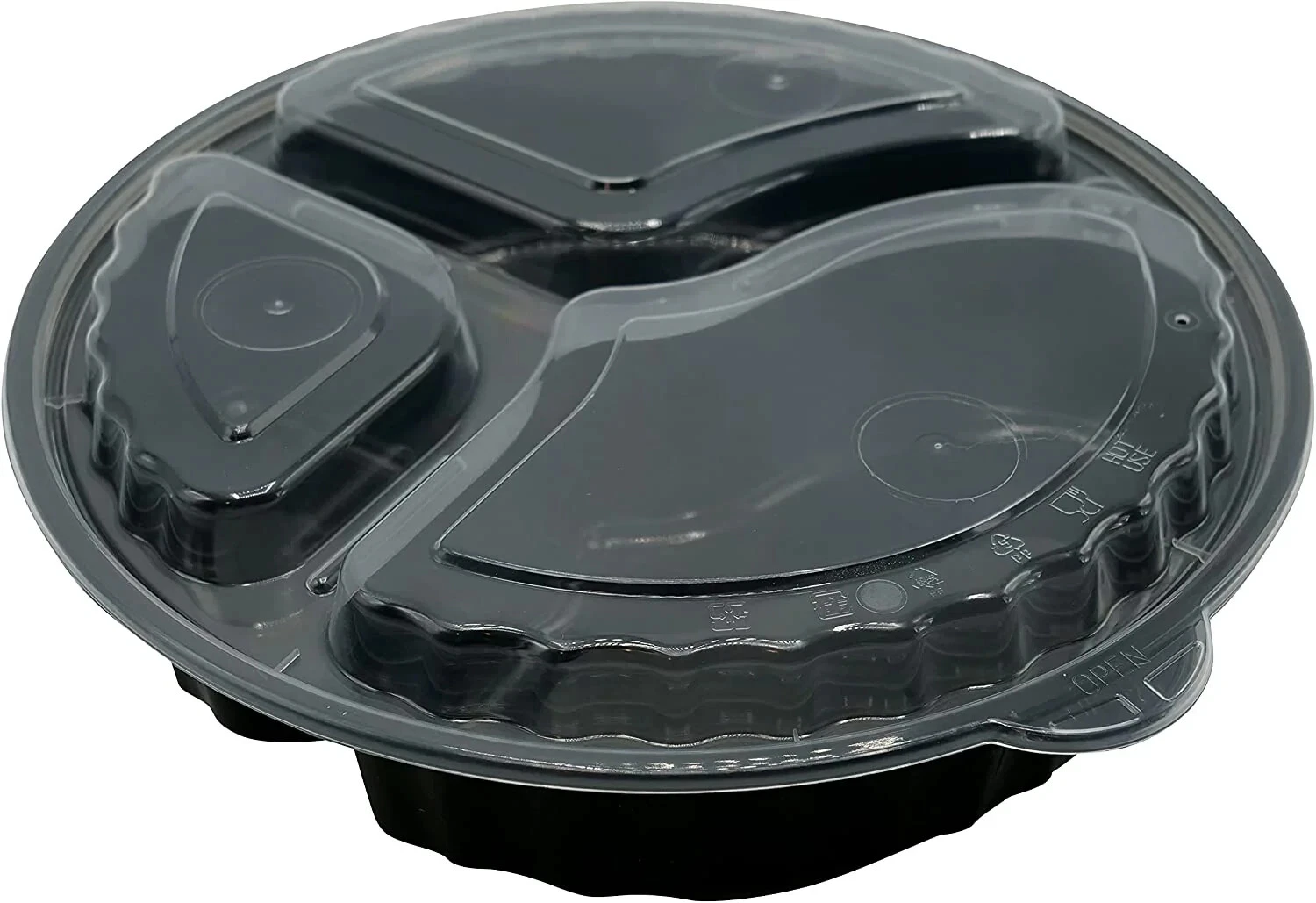 33oz 3-Compartment Round Meal Prep Containers with Lids Black 100pcs