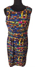 Vintage Evan-Picone Multicolor Geometric Print Sleeveless Sheath Dress Size 10