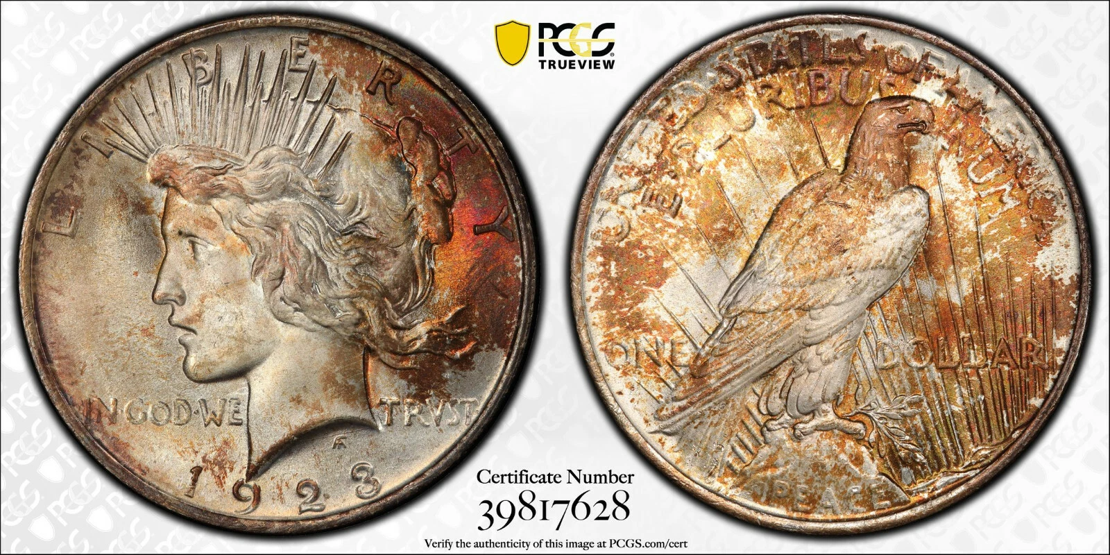 1923 P PCGS MS67 Peace Dollar Great Color