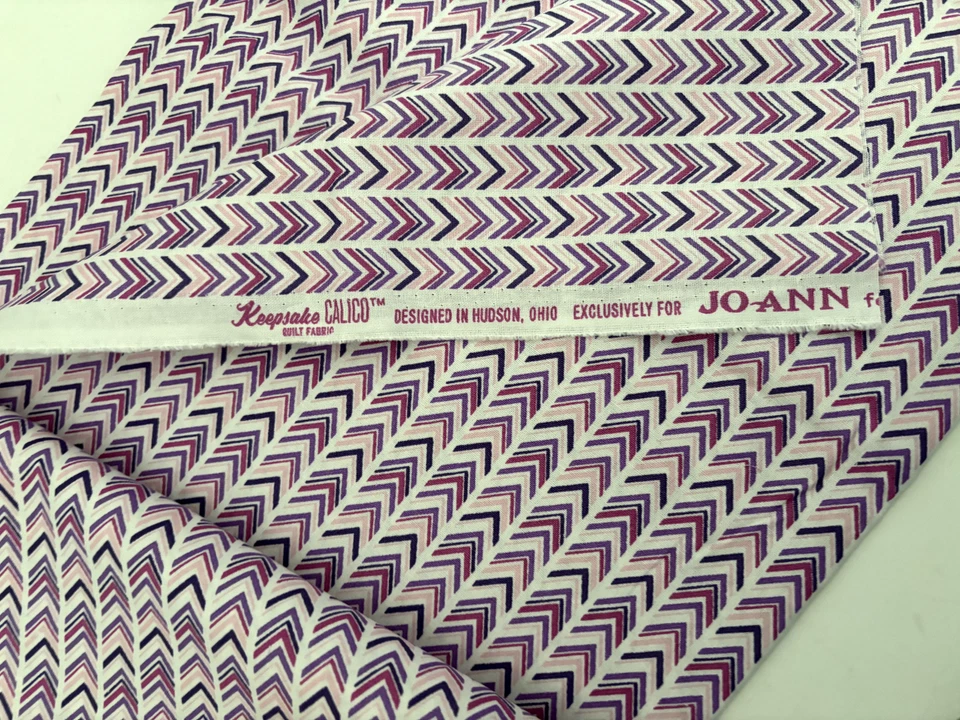 Vtg 1/2YD 42X18L Purple Pink Chevron Stripe FABRIC Cotton KEEPSAKE CALICO JO-ANN - Image 3 of 4