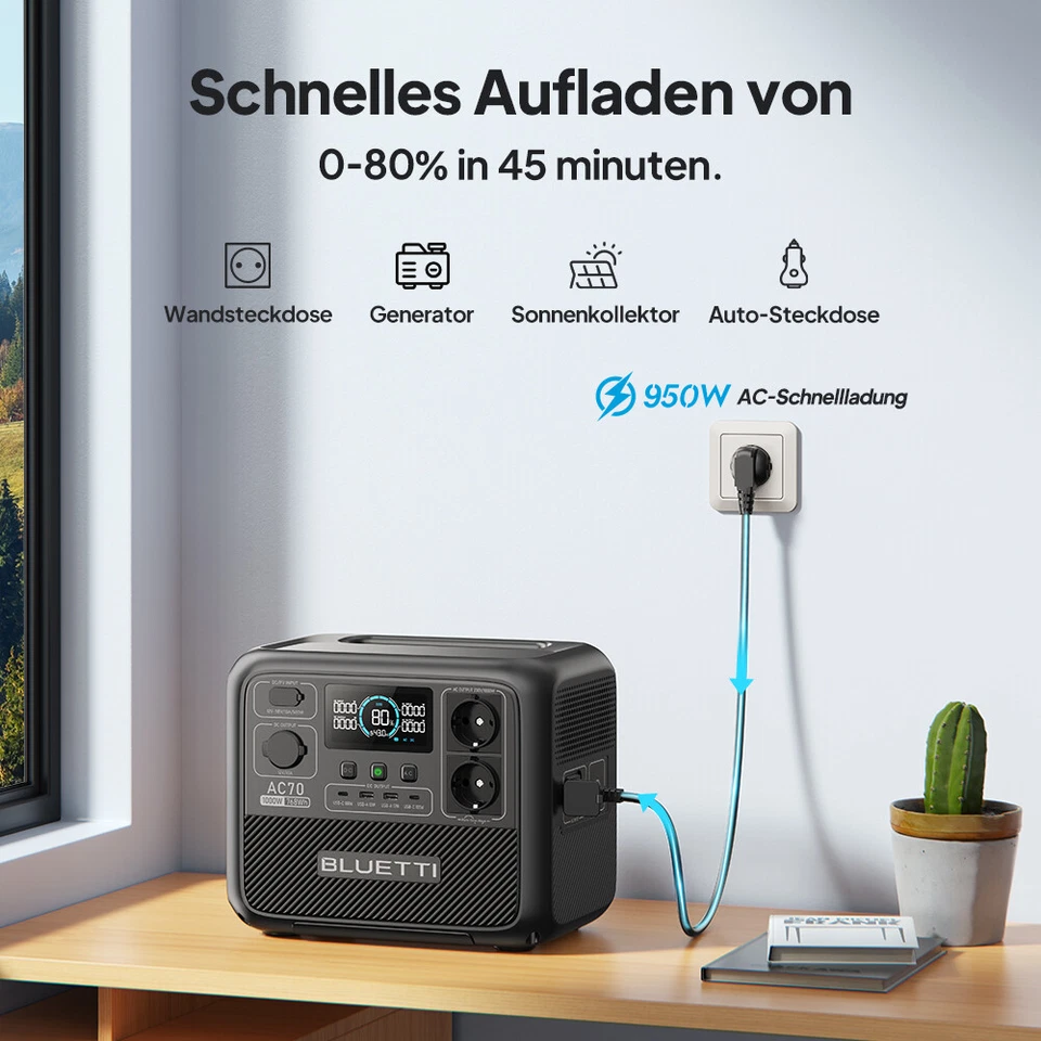 BLUETTI AC70 768Wh Powerstation 1000W Stromaggregate für Wohnmobil,Reise,Notfall - Bild 4 von 4