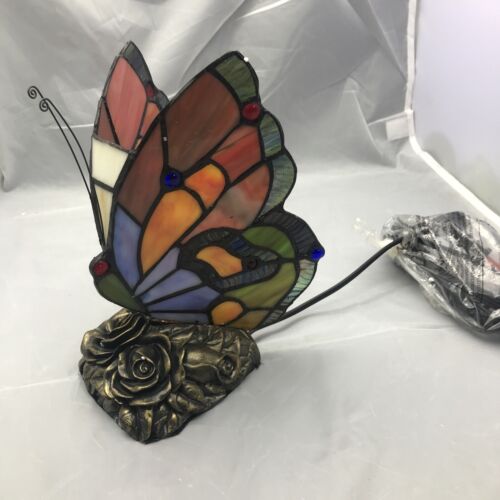 Bieye L10038 Butterfly Tiffany Style Stained Glass Accent Table Lamp Night Light