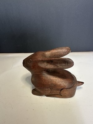 Wooden Carved Rabbit Trinket Box 5 X 2 