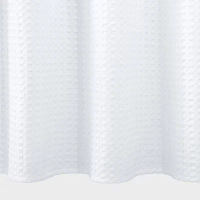 Cortina de ducha Casaluna tejido gofre minimalista mezcla de algodón 72"x72", blanca Foto 2 de 4
