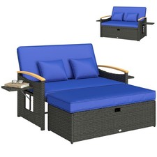 Outsunny Double Garden Rattan Daybed with Storage Ottoman, Brown