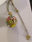 Vintage Prism Gold Tone Flower Ball Pendant On Long Chain Butterfly & Flower — photo 8