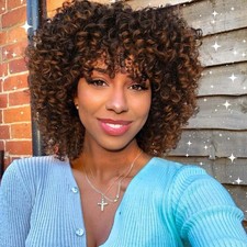 Afro Kinky Curly Wig With Bangs Short Curly Afro Wigs for Black Women 12 Inch...