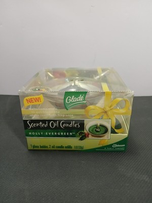 Glade Holly Evergreen Scented Oil Candle Glass Holder 2 Candles NEW Holiday 2005