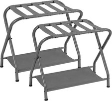 Luggage Rack,Pack of 2,Steel Folding Suitcase Stand with Storage Shelf for Guest