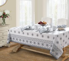 Rectangle Fabric Tablecloth 60 X 84 Inch Mykonos Grey Mediterranean Indoor Outdo