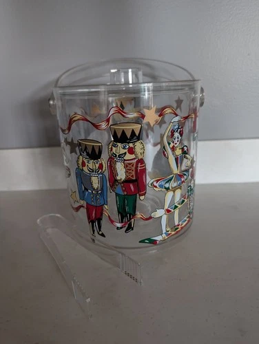 Vintage Christmas Ice Bucket With Lid And Tongs