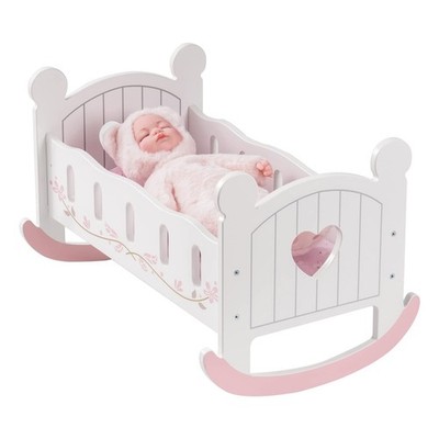 ROBUD Wooden White Doll Cradle Rocking Baby Crib Bed Toys for Girl Gifts