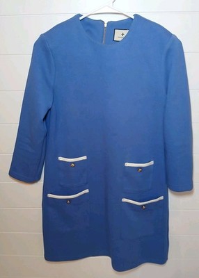 Tuckernuck Blue Baleine Francoise Mod Knit 3/4 Sleeve Mini Dress Size Small 