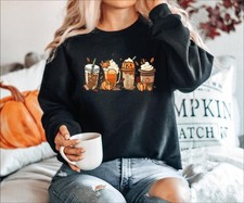 Fall Pumpkin Coffee Latte Sweatshirt, Cute Thanksgiving Fall Coffee Lover Shirt