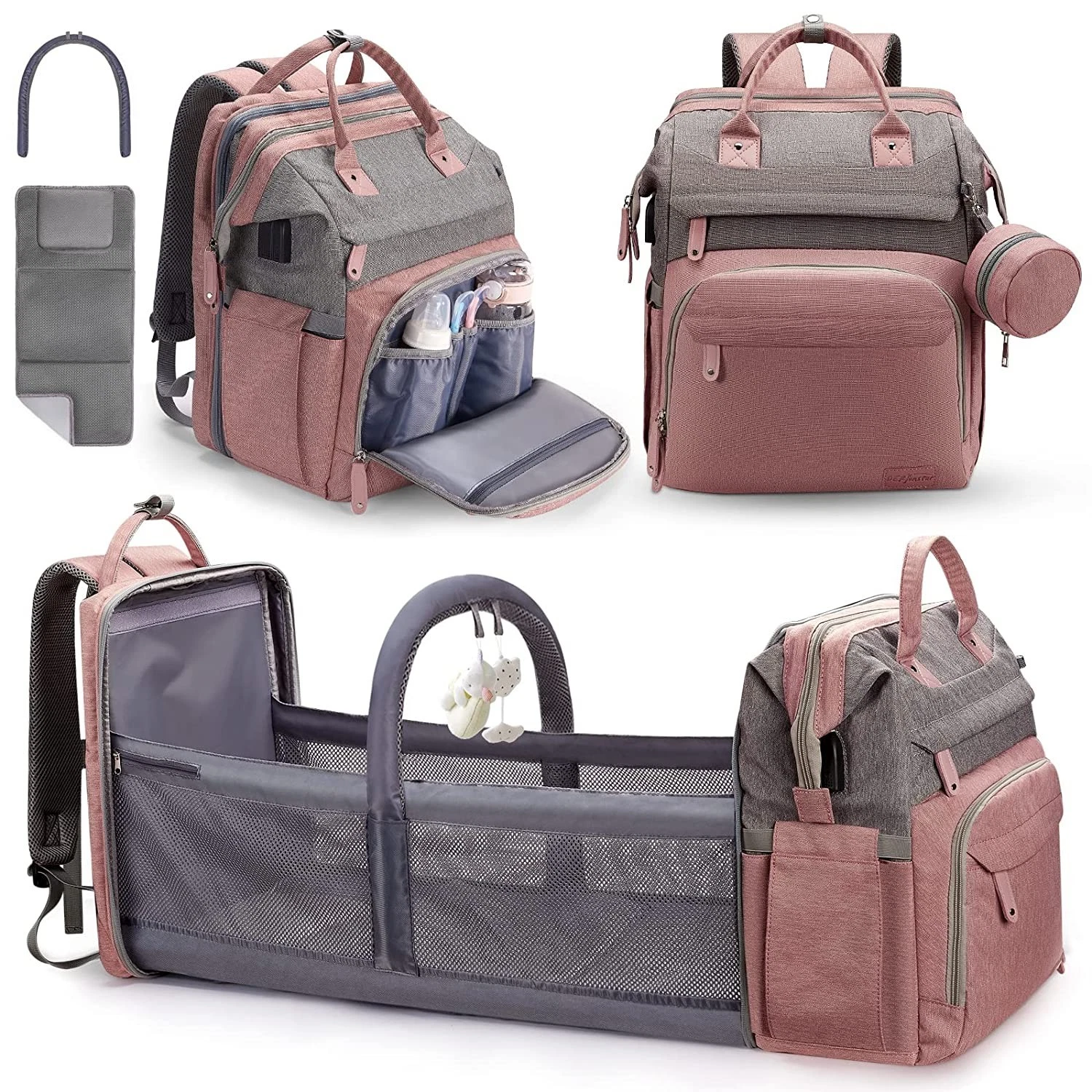 Multi Function Baby Diaper Bag Backpack Changing Station Pink Travel Bag New