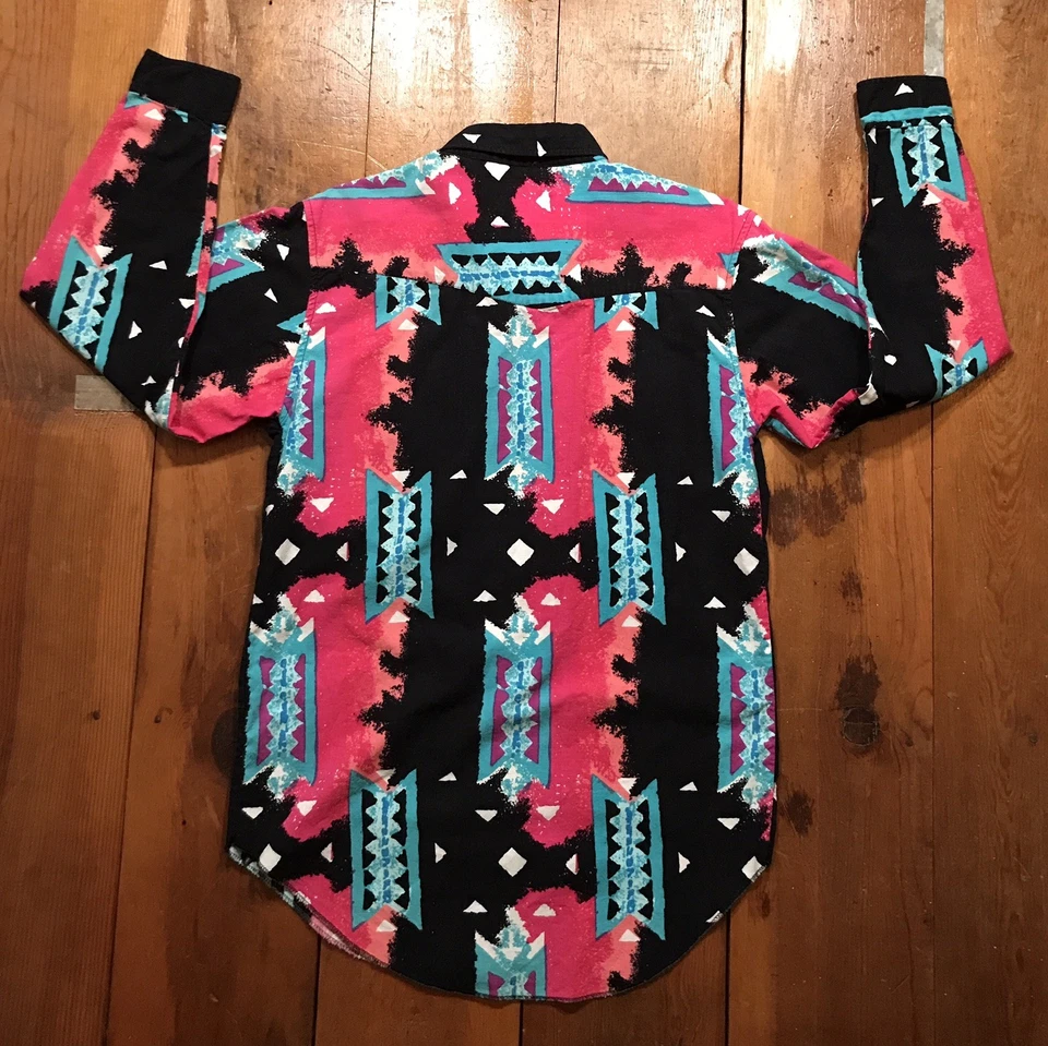 VTG Saddlebrook Shirt M Multicolor Brushpopper Style Aztec Southwest Cowboy 90s - Image 2 of 4
