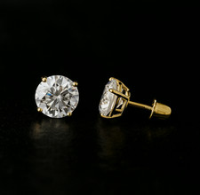 10K Solid Yellow Gold Round Solitaire Cubic Zirconia Screw Back Stud Earring 6mm