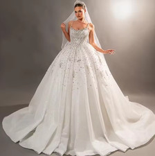 Luxurious Wedding Dress Embroidered Lace With Bead Royal Ball Gown Sleeveless