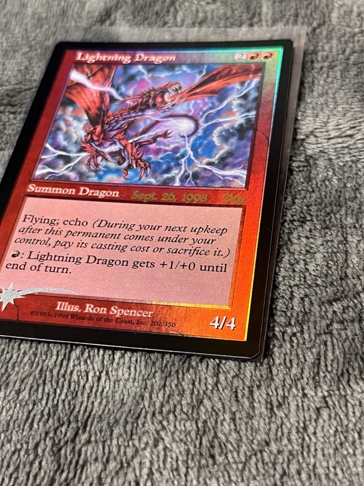 Lightning Dragon Urza’s Saga 1st FOIL Pre-Release Promo Magic MTG NEAR MINT / NM - Image 3 of 4