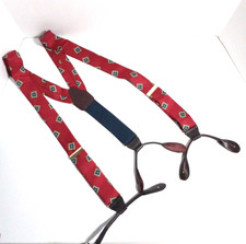 Vintage CAS Suspenders West Germany Red Blue Medallion Leather Button Braces VG