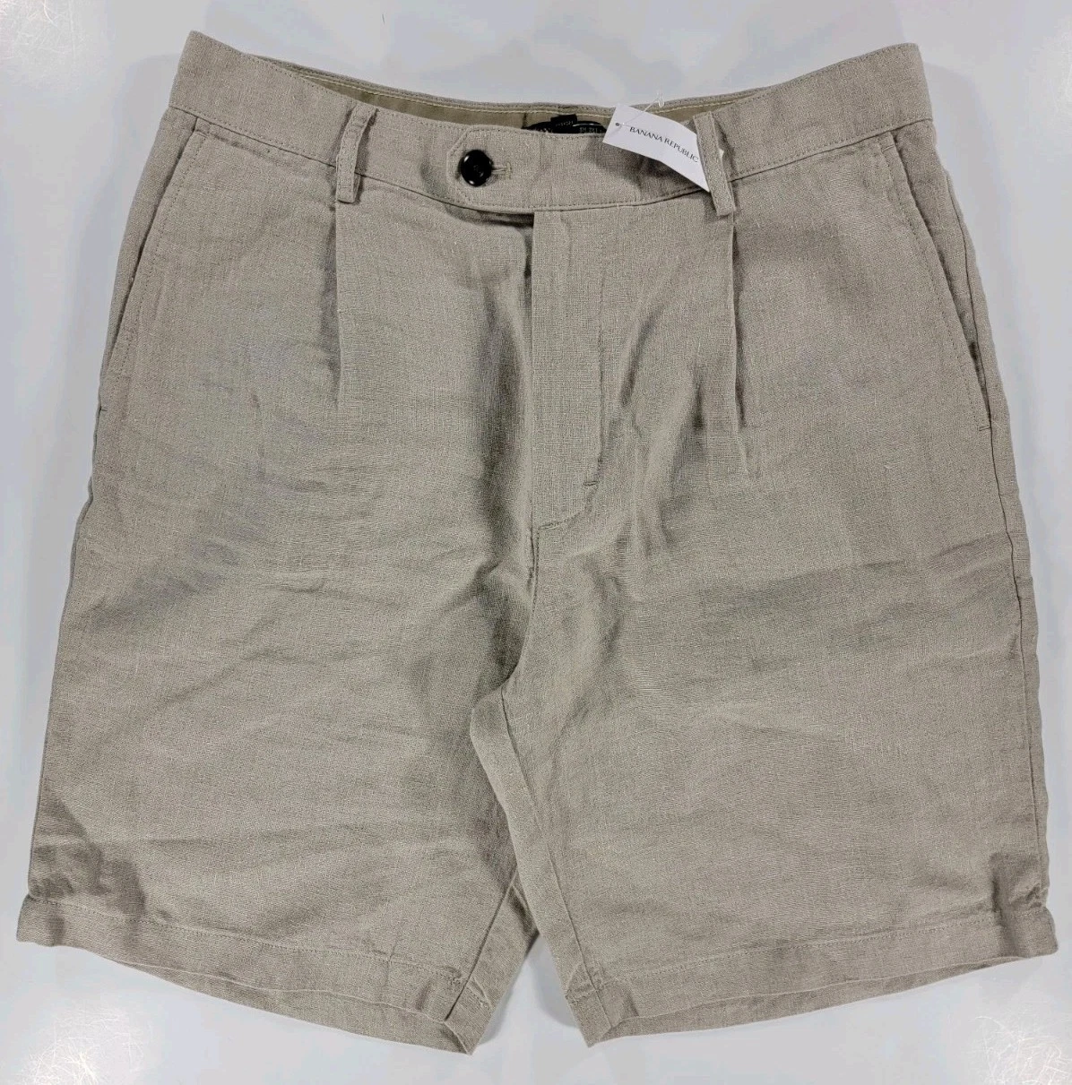 NEW Banana Republic Beige Linen Men 31 Chino Shorts 9" Pleated Casual Relaxed