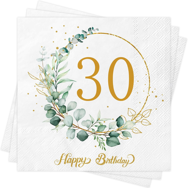 Servietten 30. Geburtstag 40 StüCk,30 Geburtstagsdeko Servietten Eukalyptus GrüN-image