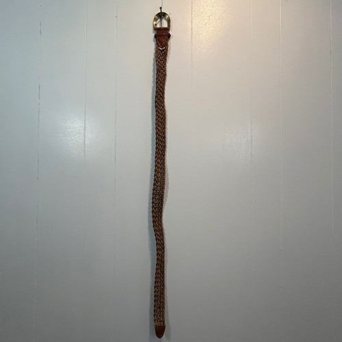 Genuine Leather Braided Belt Cognac Brown Brass Buckle Large K3192 - Picture 2 of 7