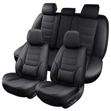 Leather Car Seat Covers Breathable Automotive Seat Covers Full Set Black3