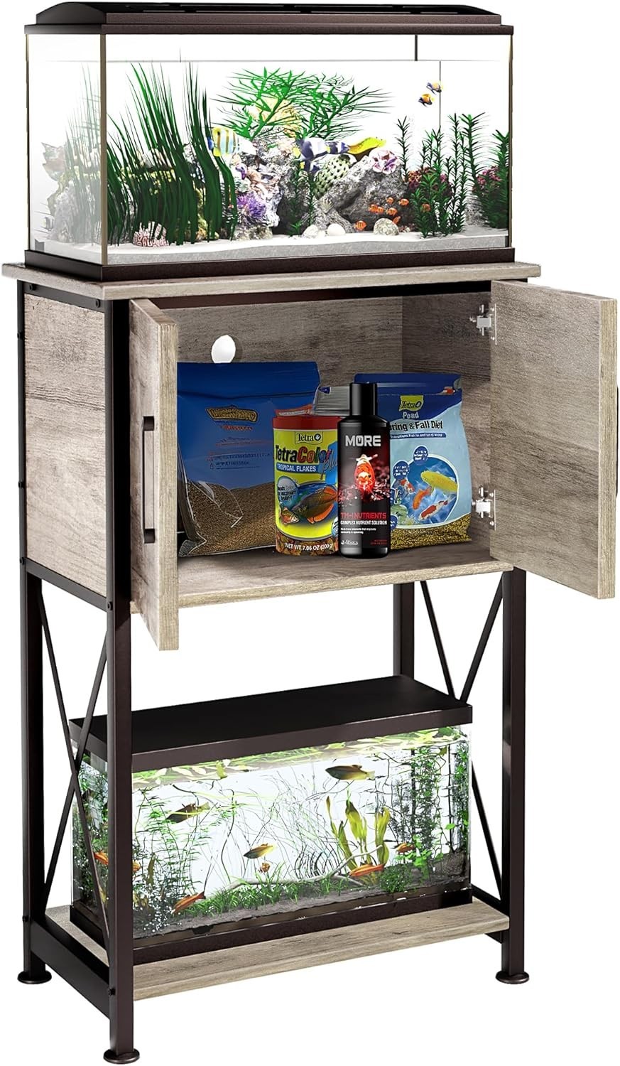 5-10 Gallon Fish Tank Stand, Metal Double Aquarium Stand with Cabinet for Fis...