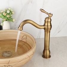 Antique Brass Bathroom Faucet Deck Mounted Single Handle Basin Mixer Water Tap