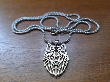 Geometric Wolf Pendant Necklace Stainless Steel Spirit Animal German Shepherd