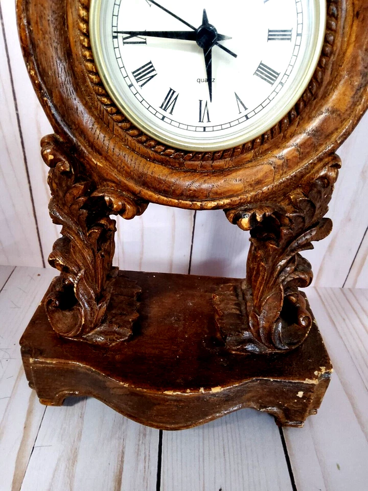 Vintage Brown Wooden Desk Battery clock 11" Tall - Image 2 of 3