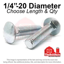 1/4"-20 Grade 5 Full Thread Round Head Carriage Bolts Zinc (Pick Length & Qty)