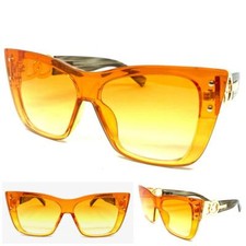 Classy Exaggerated Funky Retro Modern CAT EYE Style SUNGLASSES Large Oragne Lens