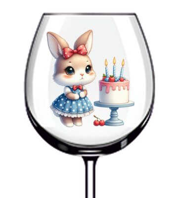 12x Aquarell Geburtstag Hase Kaninchen Vinyl Aufkleber Abziehbild Becher Weinglas Van