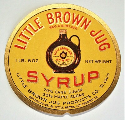 2 Little Brown Jug Products Maple Syrup Bottle Foil Paper Label New NOS 1921