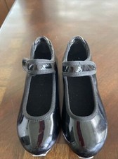 Tap Shoes Black Strap w/Hook  Loop Closure Girl's Size 8.5 M EUC