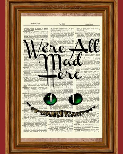 Alice In Wonderland Cheshire Cat Diccionario Impresión de Arte Libro página de fotos de niños