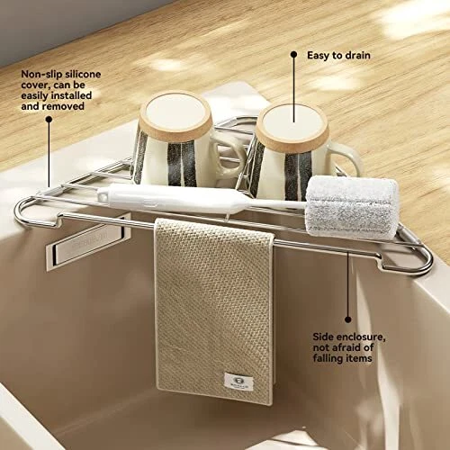 Ruosuruosu Stainless Steel Triangle Sink Dish Drying Rack-Premium and Space-Saving,Over The Sink Multipurpose Kitchen Drainer Shelf Organizer for Utensils