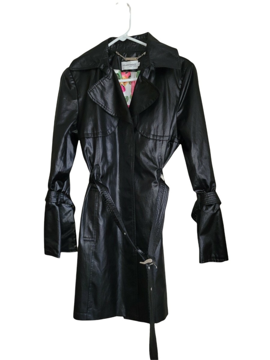 Hillary Radley New York Black Women's Belted Trench Coat Jacket Size Small