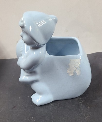 Haeger Pottery Vase Boy With Baseball And Bat Baby Blue Planter 6" X 6" - Picture 3 of 12