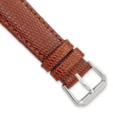 18mm 6.75" Short Havana Lizard-Style Grain Leather Silver-tone Buckle Watch Band