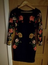 Black rose patterned bodycon dress size 8