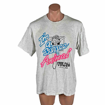 Vtg 80s 90s Free Fall Tower S.L.C. Utah I'M A BUNGEE Jumping ANIMAL XL T-shirt