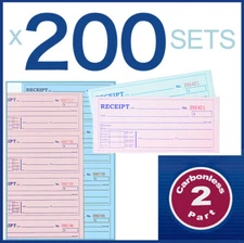 200 SETS Cash Rent Receipt Book 2Part Numbered Duplicate Carbonless Money Record