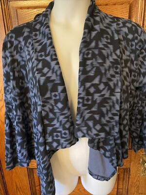  RAFAELLA 2-Tone Blue Print Open Front Cardigan Jacket Top 100% Cotton XL, EUC