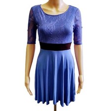 VTG GUESS Purple Lace Black Waistband Overlay Skater Mini Dress Rayon/Spandex XS