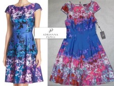 NWT ADRIANNA PAPELL Size 4 Cap Sleeve Cut Away Fit & Flare Printed Dress